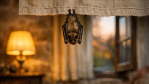 À 66 ans, elle trouve une chauve-souris accrochée au rideau du salon : son gendre arrive avec un balai et des gants de jardin
