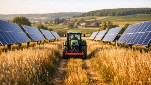 À Sombernon, en Côte-d'Or, 34 MWc de panneaux solaires sur trackers laissent passer les tracteurs entre les rangs de cultures