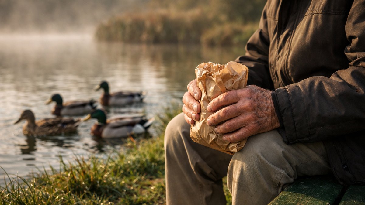 Chaque dimanche, il emmène ses petits-enfants nourrir les canards de l'étang : au printemps, la mairie plante un panneau juste devant son banc