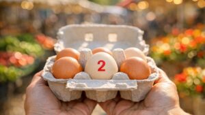 Elle achète ses œufs de la ferme au marché de Vannes chaque samedi : à la maison, le code sur la coquille commence par un 2