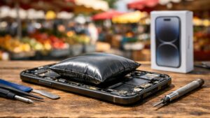 Elle commande un téléphone neuf parce que l'ancien s'éteint avant midi : au marché, le réparateur lui montre la batterie gonflée