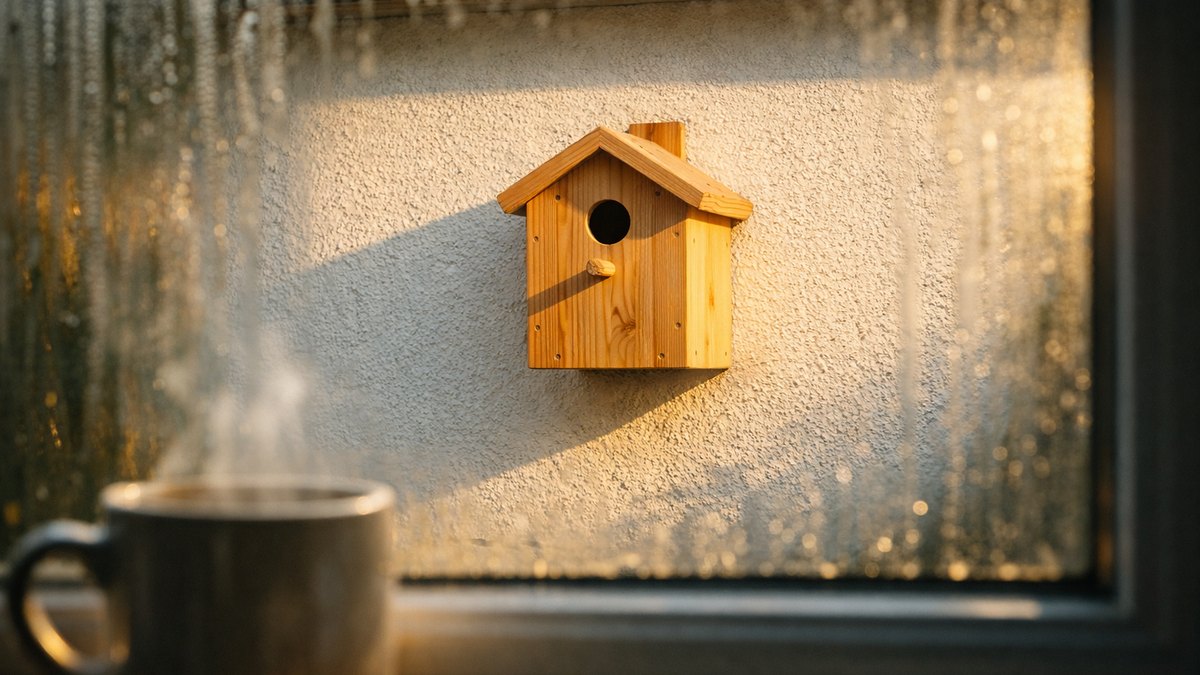 Elle fixe un nichoir neuf plein sud pour voir les mésanges depuis sa cuisine : au printemps, pas une seule famille ne s'y est installée