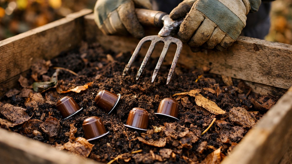 Elle jette ses capsules de café compostables au jardin depuis un an : en octobre, elle les retrouve presque entières sous la terre noire