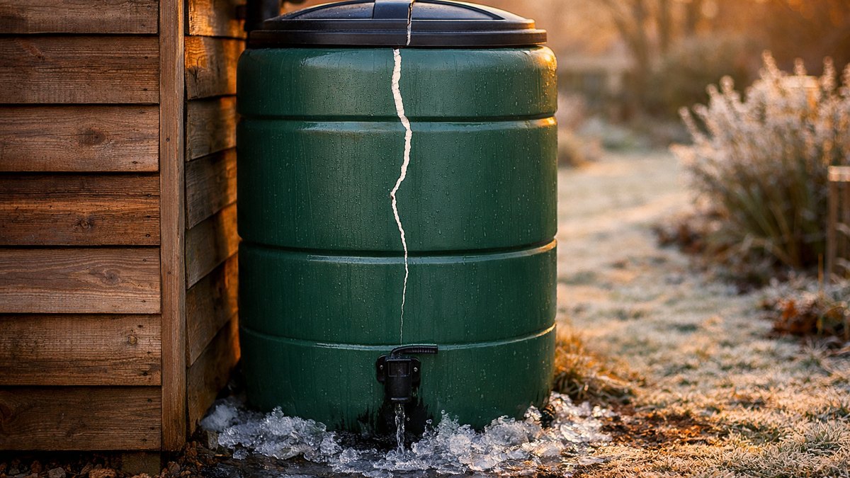 Elle laisse sa cuve d'eau de pluie pleine tout l'hiver près de Besançon : en février, une fissure court du couvercle jusqu'au robinet