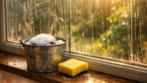 Elle lave ses vitres au savon noir un après-midi de septembre : le lendemain matin, chaque carreau du salon est zébré de traînées grasses