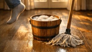 Elle lave son parquet au savon noir chaque samedi depuis deux ans : ses chaussettes collent au sol et les lames virent au gris