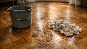 Elle lave son parquet vitrifié au savon noir chaque semaine : un an plus tard, le sol colle et garde la trace de chaque pas