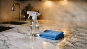 Elle passe chaque soir du vinaigre blanc sur son plan en marbre : six mois plus tard, la pierre est terne et criblée de petits trous