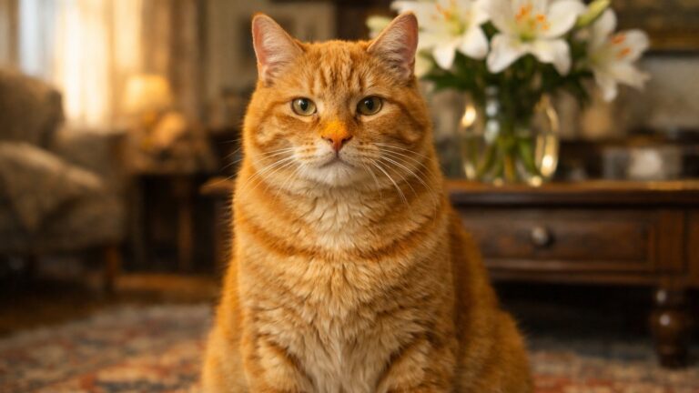 Elle pose un bouquet de lys sur la commode pour la Toussaint : au matin, son chat a le bout du nez couvert de pollen orange