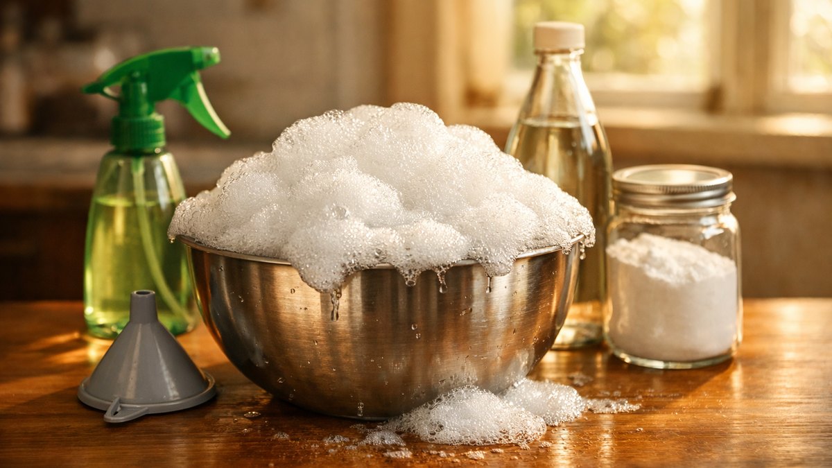 Elle prépare chaque dimanche son spray maison qui mousse si joliment : sa nièce chimiste lui dit qu'elle nettoie à l'eau salée