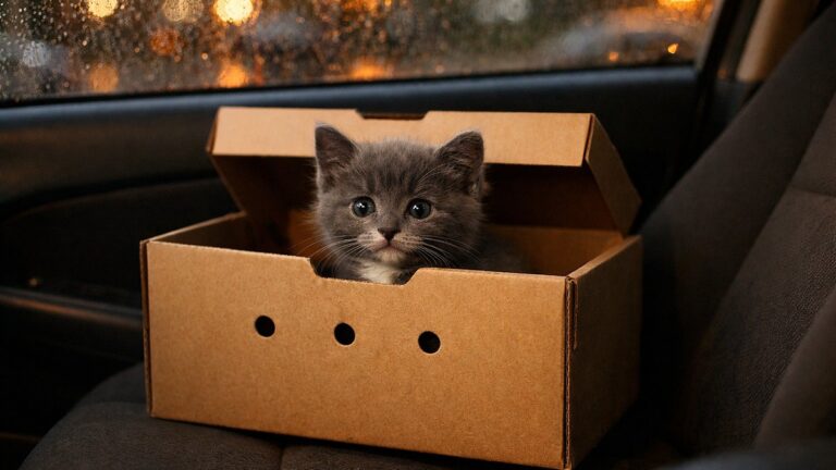 Elle ramène le chaton gris qu'une collègue de Clermont-Ferrand lui offre : chez le vétérinaire, on lui réclame une puce et un certificat signé