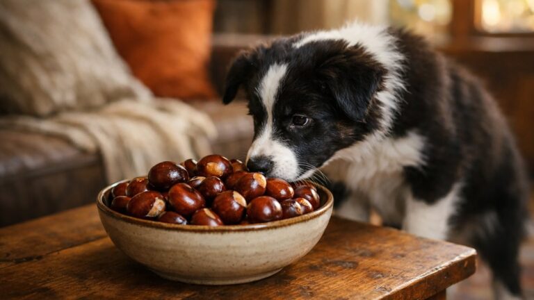 Elle rapporte du parc un sac de marrons pour décorer sa table : le lendemain, son jeune chien vomit deux fois sur le tapis du salon