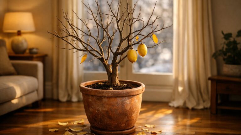 Elle rentre son citronnier au chaud dans le salon à la mi-octobre : début décembre, l'arbre de vingt ans a perdu presque toutes ses feuilles