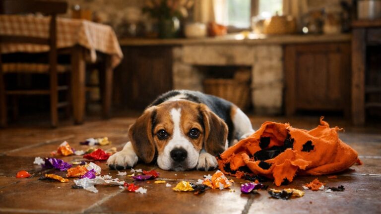 Elle retrouve son beagle couché sur le sac de bonbons des petits-enfants : au téléphone, le vétérinaire ne parle que des chewing-gums