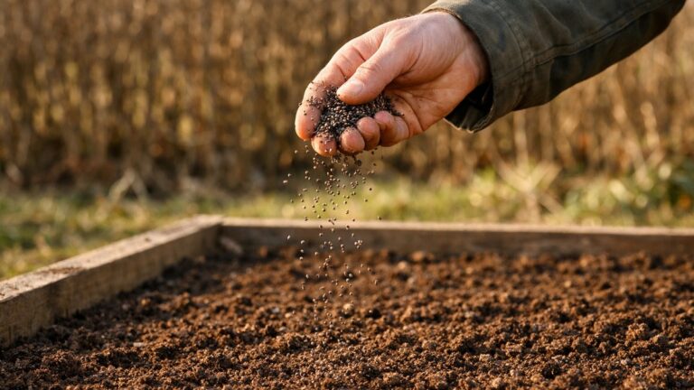 Elle sème de la phacélie sur son potager vide près de Rouen : en mars, pas une seule pousse verte sur la terre nue