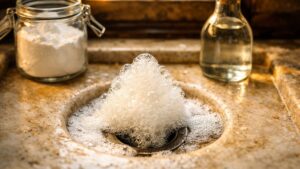 Elle verse bicarbonate et vinaigre dans son évier d'Angers chaque mois : trois semaines plus tard, l'eau grise stagne de nouveau au fond du bac