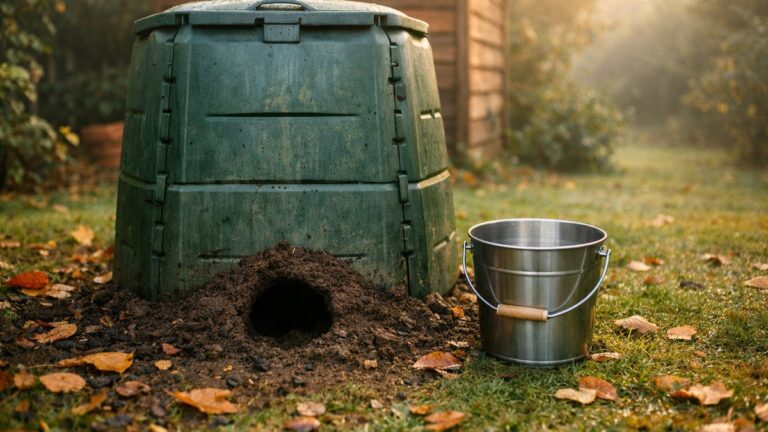 Elle verse tous ses restes de repas dans son composteur depuis avril : en octobre, des galeries s'ouvrent sous le bac du jardin