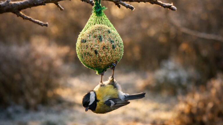 Il accroche des boules de graisse à son prunier chaque hiver près d'Orléans : un matin de décembre, une mésange pend par la patte au filet vert