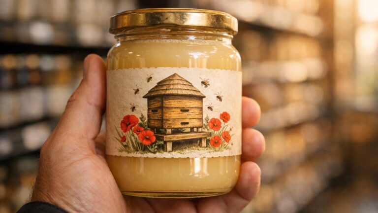 Il achète un pot de miel orné d'une ruche bretonne près de Brest : au dos, quatre pays d'origine et aucun ne se trouve en Europe