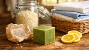 Il achète un savon de Marseille à deux euros pour son linge : au dos, l'étiquette annonce huile de palme et parfum de synthèse