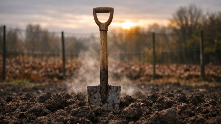 Il bêche son potager depuis 20 ans près de Vierzon : au printemps, sa terre reste plus dure que celle du voisin qui ne bêche plus