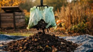 Il glisse ses épluchures dans des sacs compostables depuis un an : en retournant son composteur, il retrouve des sacs presque intacts