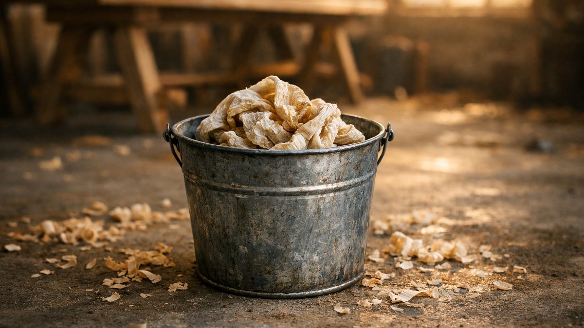 Il huile sa vieille table de ferme un samedi dans le garage : le lendemain, le chiffon jeté dans le seau est chaud au toucher