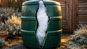 Il laisse sa cuve d'eau de pluie pleine pour l'hiver près de Clermont : un matin de janvier, le flanc en plastique est fendu de haut en bas