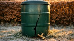 Il laisse son récupérateur d'eau plein tout l'hiver près de Nancy : en février, la cuve est fendue et le robinet gît dans l'herbe