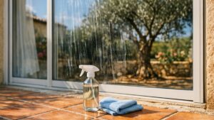 Il lave ses baies vitrées au vinaigre blanc un après-midi de juillet à Montpellier : le soir, des voiles blancs couvrent chaque vitre du salon