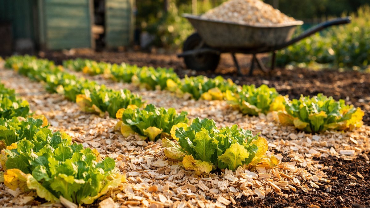 Il paille son potager avec les copeaux frais de sa haie près de Laval : trois semaines plus tard, ses salades jaunissent et cessent de grossir