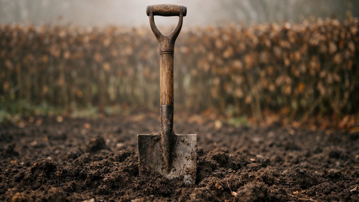 Il retourne son potager angevin à la bêche chaque automne, comme son père : au printemps, la terre se ferme en croûte après chaque averse
