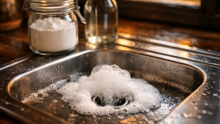 Il verse du bicarbonate puis du vinaigre dans son évier bouché : une heure plus tard, l'eau grise stagne toujours au même niveau