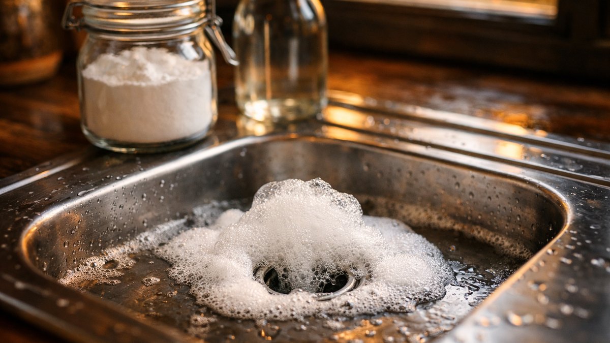 Il verse du bicarbonate puis du vinaigre dans son évier bouché : une heure plus tard, l'eau grise stagne toujours au même niveau