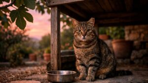Ils nourrissent chaque soir le chat errant qui dort sous leur abri : au printemps, six chatons et une voisine qui appelle la mairie