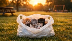 Un cabas en plastique abandonné à 6h30 dans le Warwickshire cachait 14 chatons, sauvés par deux agents de nettoyage des rues