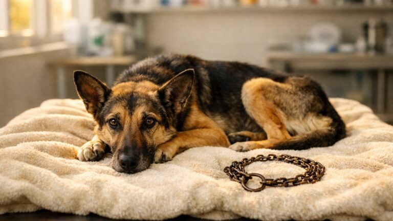 Un collier étrangleur rouillé et des griffes trop longues : Sally, chienne retrouvée à 1h30 du matin en Pennsylvanie, reprend des forces