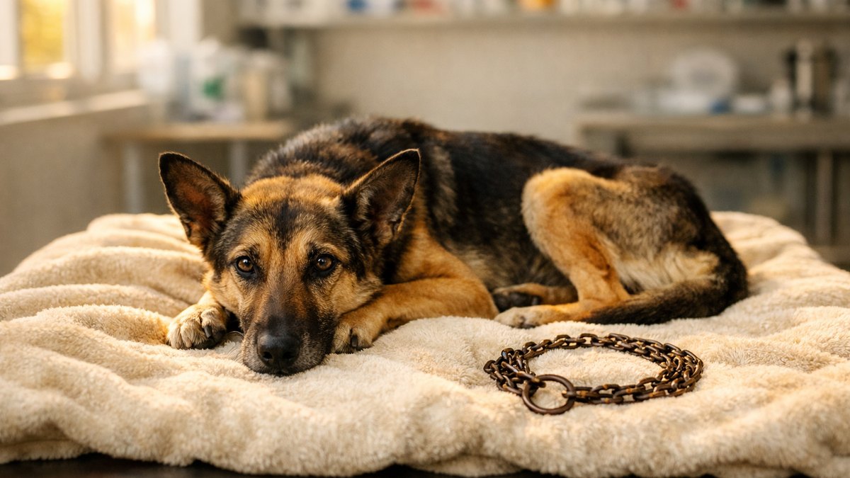 Un collier étrangleur rouillé et des griffes trop longues : Sally, chienne retrouvée à 1h30 du matin en Pennsylvanie, reprend des forces