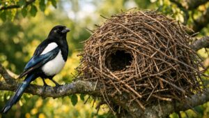 Un nid de près d'un mètre fermé par un dôme : ce que la pie bavarde construit dans nos jardins en dit long sur elle