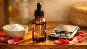 Un sérum à l'acide hyaluronique végétal préparé en 10 minutes chez soi avec 0,25 g de poudre et 45 ml d'hydrolat
